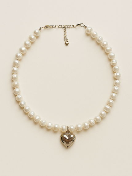 Чокер ручной работы «Amore», речной жемчуг, родированная латунь, фото 2.