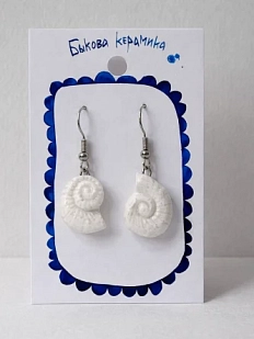 Серьги ручной работы Быкова керамика «Ракушки с Финского залива №5», белые, перламутровые, фарфор