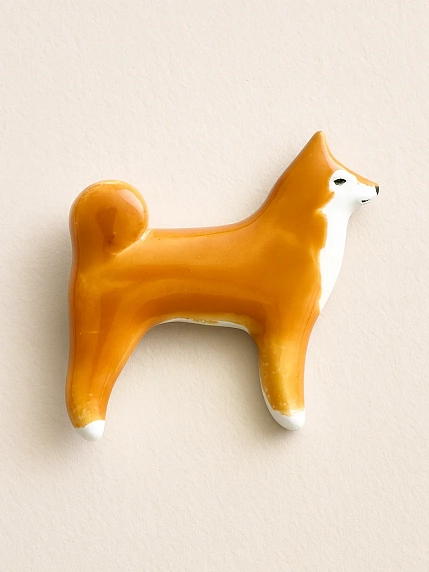 Брошь ручной работы Екатерина Юдо «Сиба-ину», рыжая, керамика, фото 1.