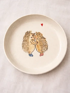 Тарелка ручной работы НАДО ЖЕ с росписью «Ёжики», белая, керамика, 19 см