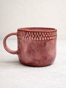 Кружка ручной работы тёмно-розовая с узорами, керамика, 350 мл