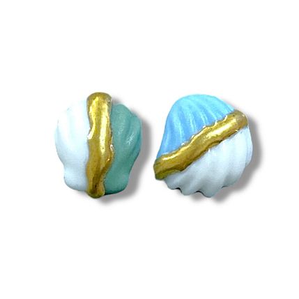 Серёжки-гвоздики из фарфора с позолотой «Ракушки», фото 1.