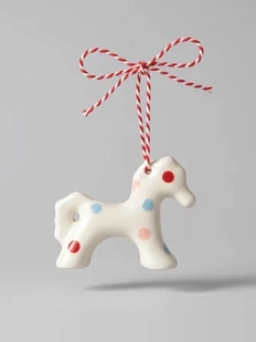 Ёлочная игрушка ручной работы ММ керамика «Лошадка 3д», белая в розово-голубую точку, 8,5 см