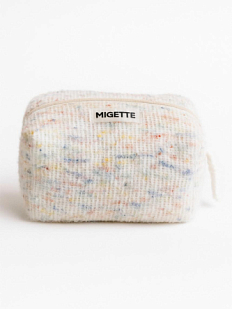 Вязаная косметичка ручной работы с карманом Migette, размер М, разноцветная с белым подкладом