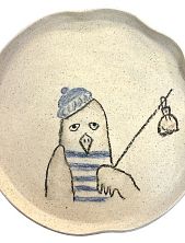 Тарелка ручной работы «Чайка в тельняшке», керамика, 15 см
