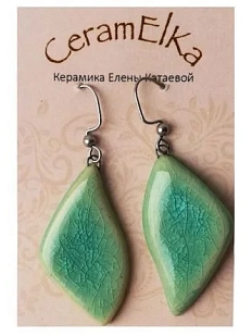 Серьги КерамЕлКа «Лепестки», керамика, зелёные