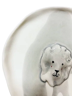 Тарелка ручной работы Мария Гордеева с фигуркой Лев, серая, полуфарфор, 13 см