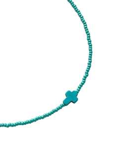 Чокер ручной работы с крестиком, бисер, бирюзовый