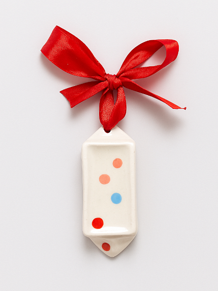 Ёлочная игрушка конфета «Конфетти» розово-голубая, белая керамика, фото 2.