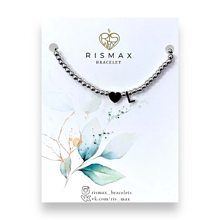 Браслет ручной работы РисМакс с буквой L и сердцем, нержавеющая сталь, фото 1.