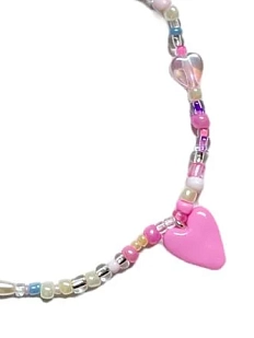 Чокер ручной работы Радость Рядом с сердечком, розовый, бисер, полимерная глина