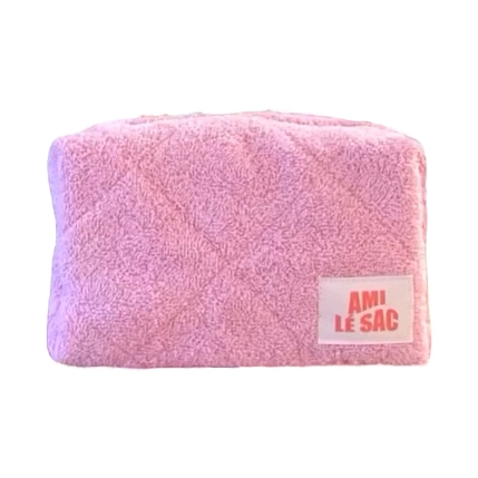 Косметичка ручной работы АМИ (Ami lé sac) «Bebesss», розовая, махровая, фото 1.