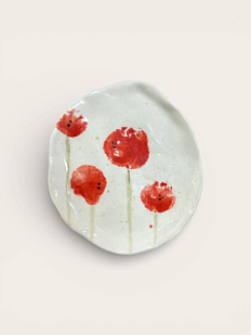 Блюдце ручной работы Катя Вебер "Красные маки", керамика, 8 см