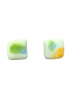 Серёжки-гвоздики Мария Гордеева квадратные с акварельными разводами, керамика, оранжево-зелёные