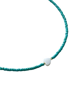 Чокер ручной работы с сердечком, бирюзовый, бисер