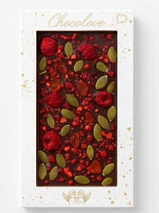 Шоколад темный с малиной, клюквой, вяленой вишней и тыквенными семечками