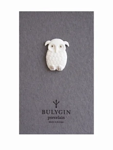 Брошь ручной работы Фарфор Булыгина «Сова», бело-серебристая