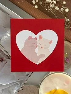 Открытка квадратная «Влюбленные котики», красная, 10 х 10 см