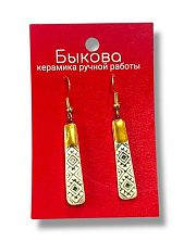 Серьги ручной работы Быкова керамика с зелёным орнаментом‎,  фарфор