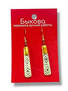 Серьги ручной работы с зелёным орнаментом‎,  фарфор