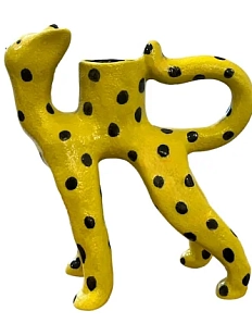 Подсвечник ручной работы в форме кота, жёлтый, керамика