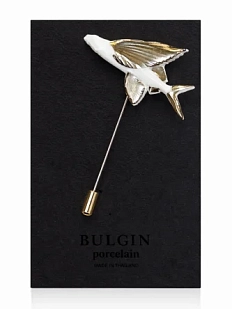 Брошь ручной работы Фарфор Булыгина «Летучая рыба», бело-серебристая