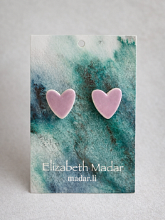 Серёжки-гвоздики Сердечки, керамика, розовые