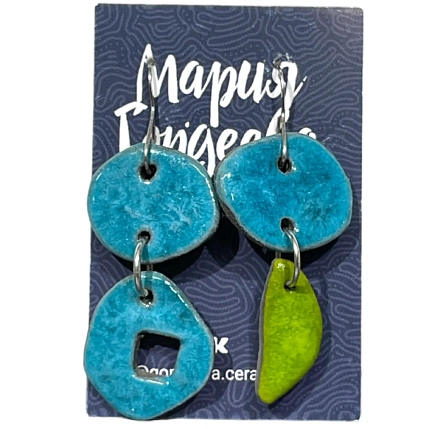 Серьги Мария Гордеева асимметричные составные, керамика, бирюзово-зелёные, фото 1.