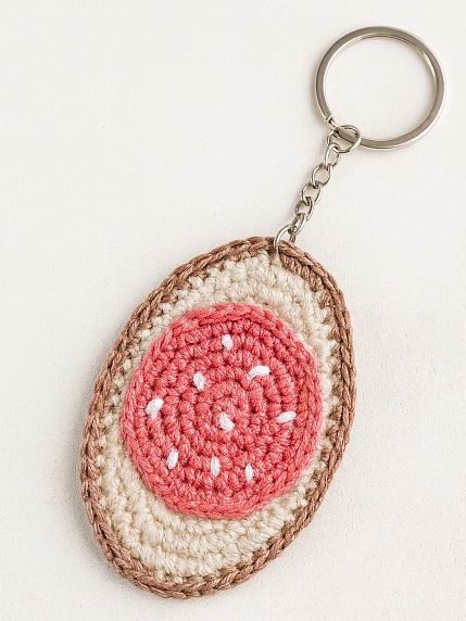 Вязаный брелок, обвес на сумку DARI DARI «Бутерброд с колбасой», бежевый, 7 см, фото 2.