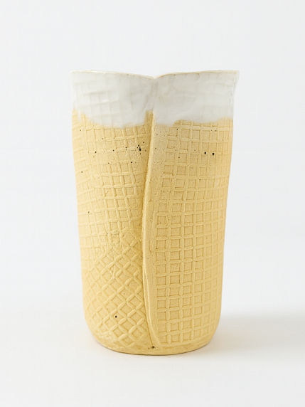 Стакан ручной работы «Вафельный», бежевый, керамика, 300 мл, фото 1.