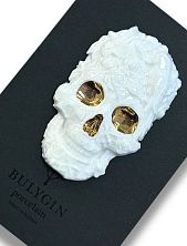 Брошь ручной работы Bulygin «Череп» большая, фарфор, бело-золотистая