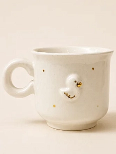 Кружка ручной работы Анна Герман с уткой, белая, фарфор, 120 мл