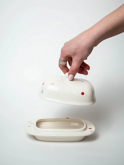 Маслёнка ручной работы ММ керамика «Конфетти», белая, фото 3.