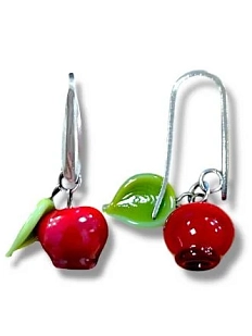 Серьги Керко брусника с листиком, стекло