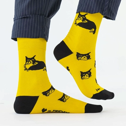 Носки «Кот средних лет», р-р 38-41, жёлтые, фото 1.