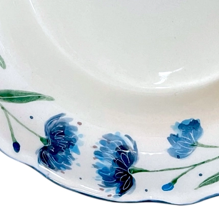 Тарелка глубокая ручной работы Чашки и поцелуи «Васильки», полуфарфор, 20 см, фото 2.