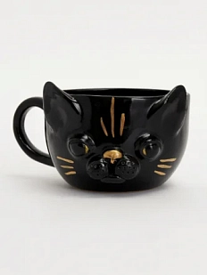 Кружка ручной работы «Кот», чёрная, керамика, 300 мл