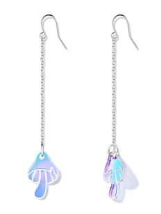 Серьги Monolama «Поганки на цепочке», оргстекло, переработанный пластик, переливающиеся