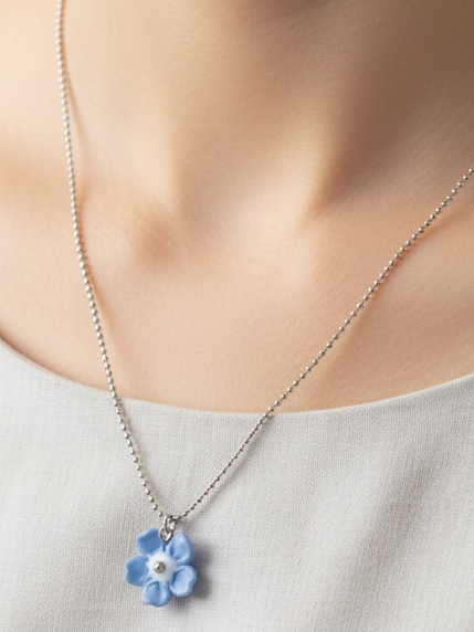 Подвеска Бур.Мур «Незабудка», белая, родированная латунь, муранское стекло, фото 4.