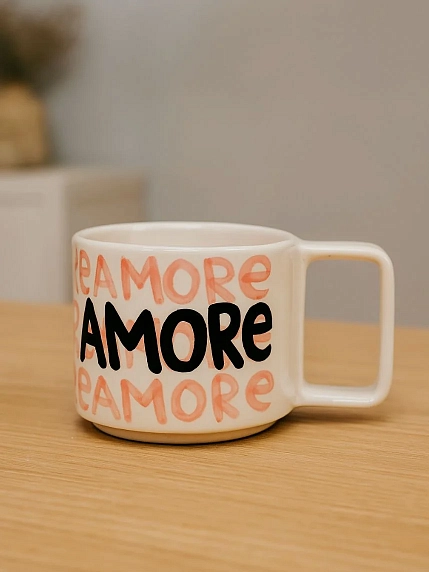 Кружка ручной работы РУКИ В ГЛИНЕ «Amore», белая, керамика, 350 мл, фото 3.