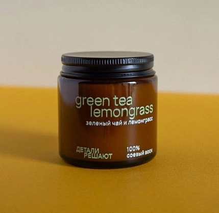 Соевая свеча в стеклянной банке «Зелёный чай и лемонграсс», 100 мл, фото 2.