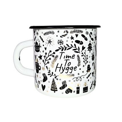 Эмалированная кружка «‎Time to hygge», чёрно-белая, 400 мл, фото 1.