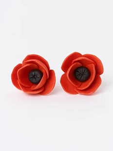 Серьги-гвоздики «Маки», полимерная глина