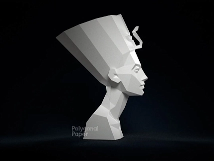 Набор для склейки бюста Полигональная бумага Нефертити, белый, фото 2.