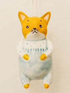 Ёлочная игрушка Ким керамика «Лиса», в голубой пижаме 10 см, фарфор