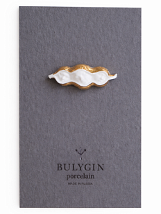 Брошь ручной работы Bulygin «Горох», фарфор, бело-золотистая