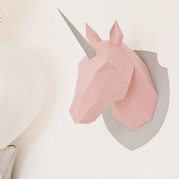 Набор для склейки головы единорога Polygonal Paper, розовый, фото 2.