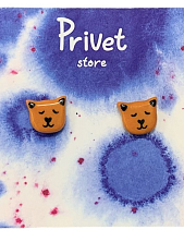 Серьги-гвоздики «Котики», керамика, оранжевый