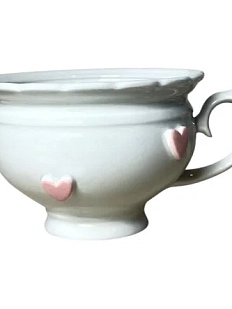 Чашка для чая ручной работы Slowday Ceramics в розовое сердечко «Винтаж», белая, полуфарфор, 250 мл