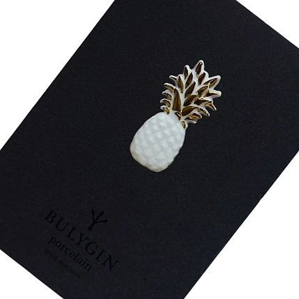 Брошь ручной работы Фарфор Булыгина «Ананас», бело-золотистая, фото 4.